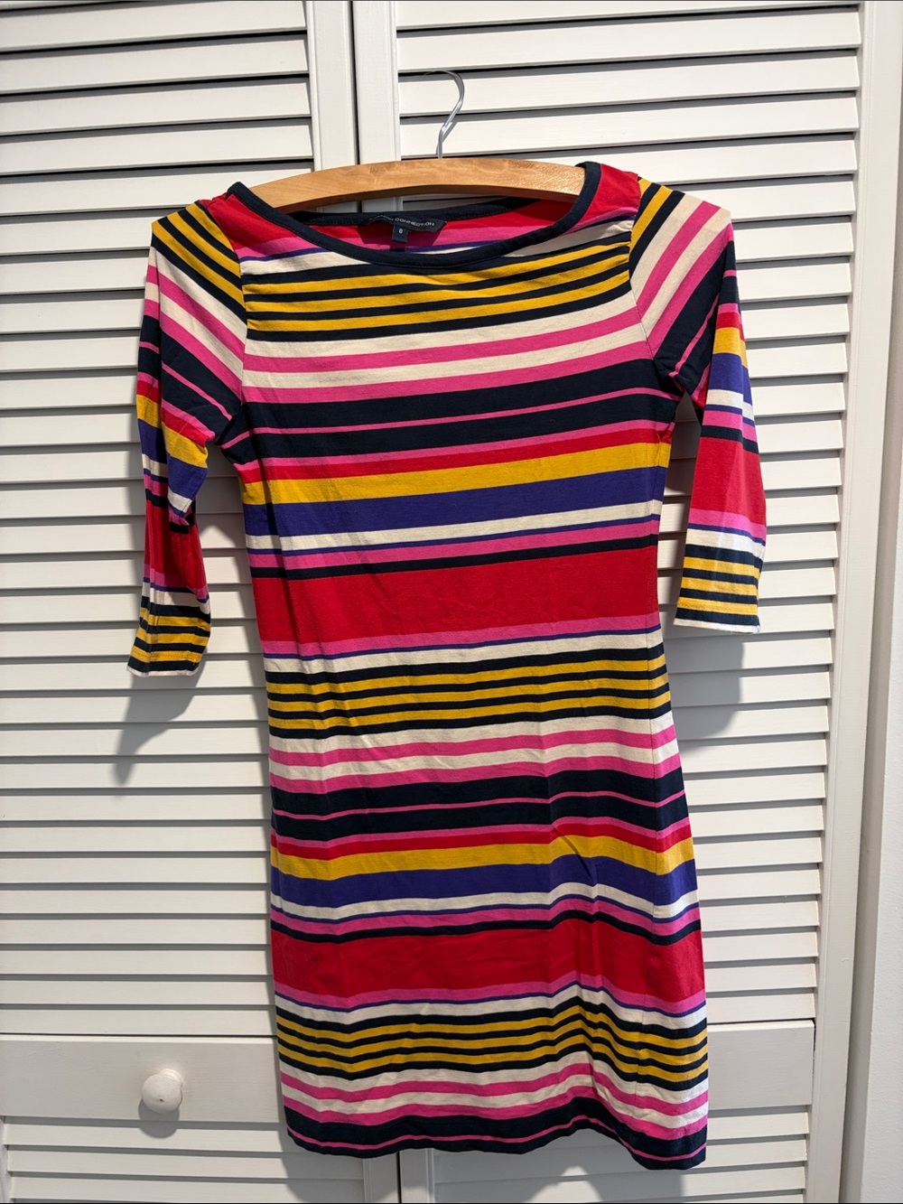 French Connection Striped Midi Dress in Red, Pink, Yellow, Navy & Cream